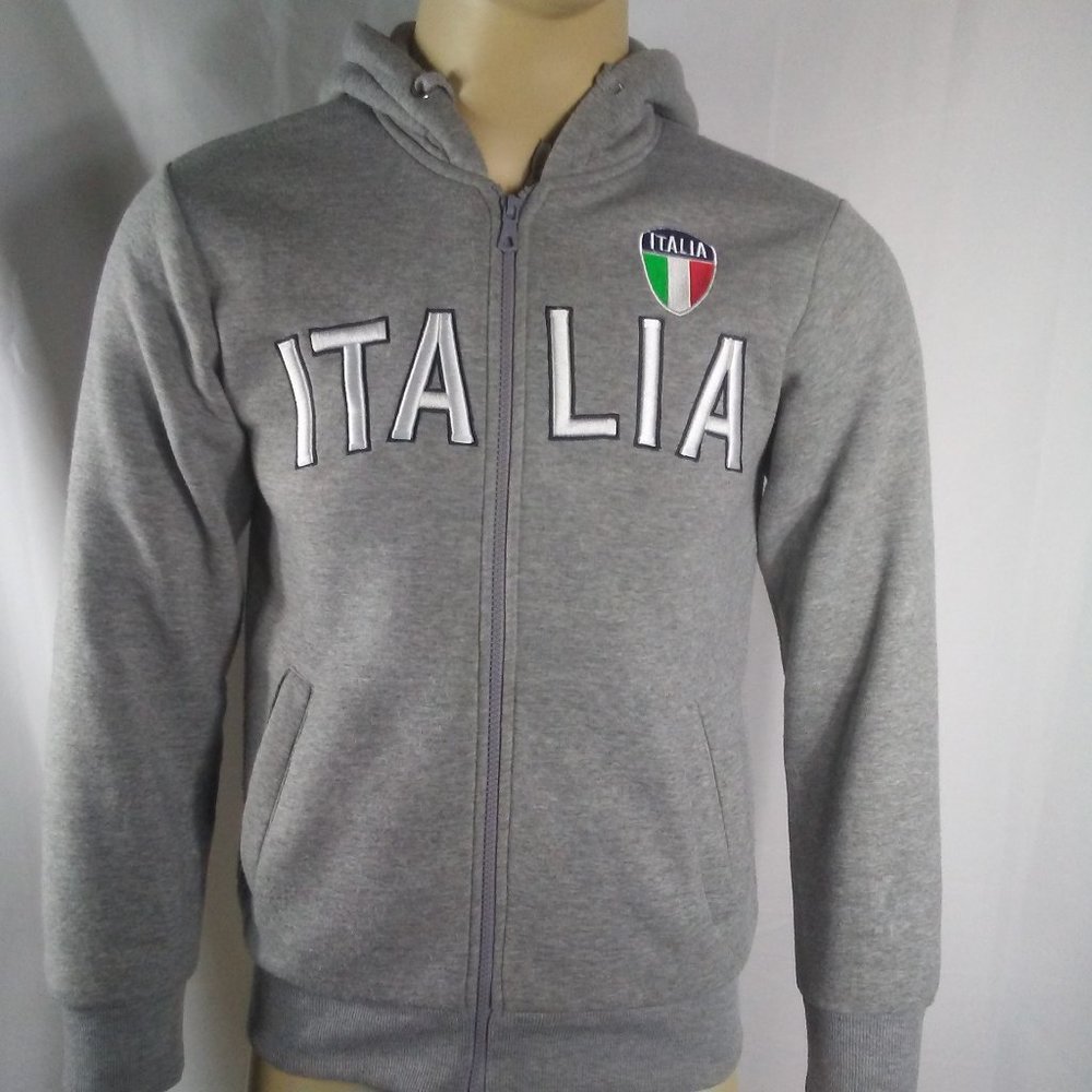 Italia Gray Hoodie Sweatshirt Full Zip- Medium.